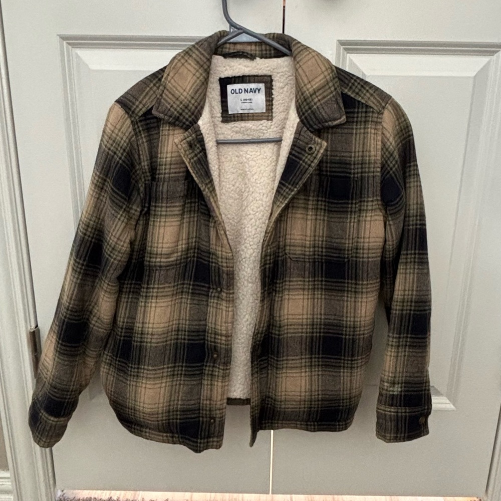 Old Navy Plaid Sherpa Lined Jacket Youth size L 10-12